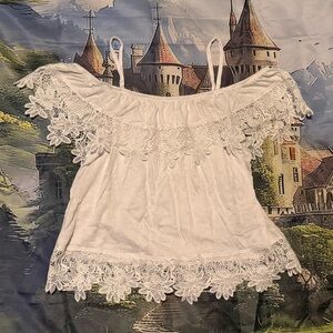 No Boundaries White Lace Trim Camisole